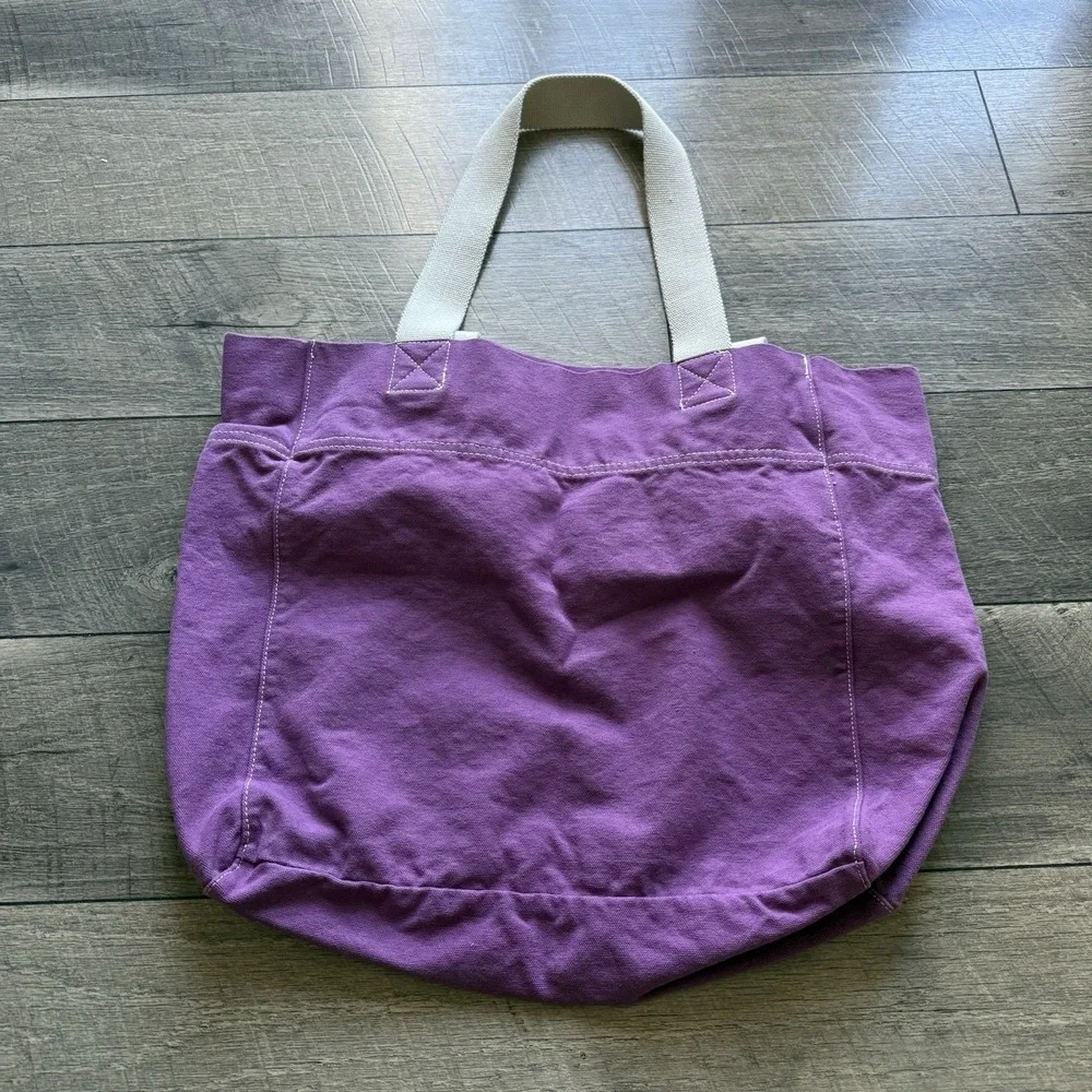 Vintage Disney World Mickey Mouse Silhouette Embroidered Canvas Tote‎ Bag Purple